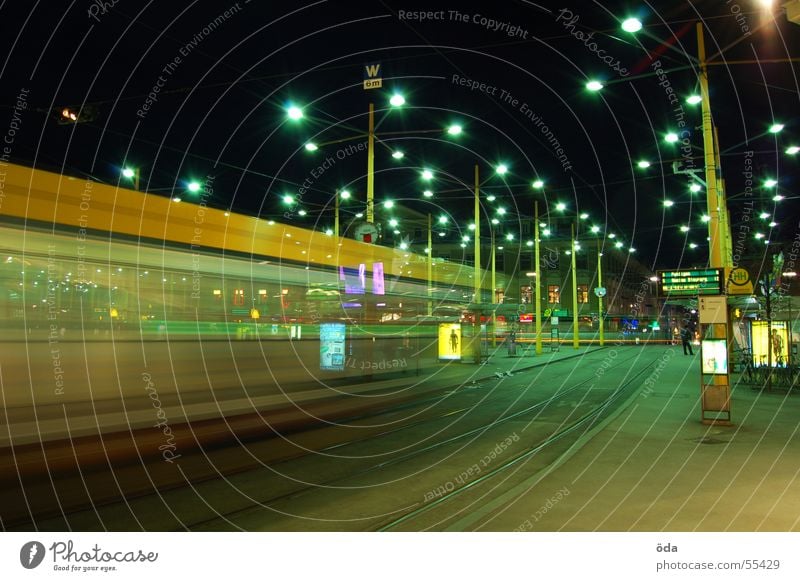 movement #4 Long exposure Light Tram Driving Railroad tracks Jakominiplatz Graz Night Movement Lighting Lamp