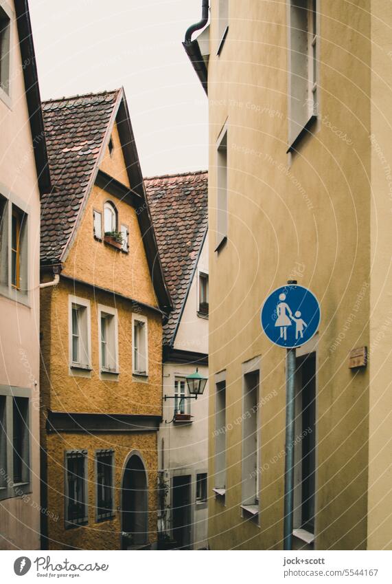 A hidden alley inside the old city wall (pedestrian zone) Rothenburg Germany Bavaria City trip Historic Architecture Old town Alley Facade Road sign