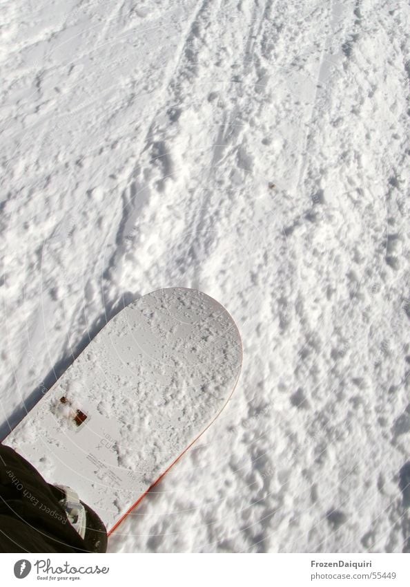 Riding No. 2 Snowboard Snowboarding Driving White Bright Contrast Bird's-eye view Detail Snow layer Ski run Exterior shot Colour photo Skid 1 Copy Space top