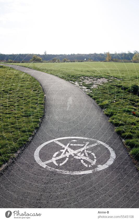 No cycling here, signposting prohibiting cycling cycle path Anti-bike path cycling prohibited Not allowed forbidden off A way into the green No cycle path