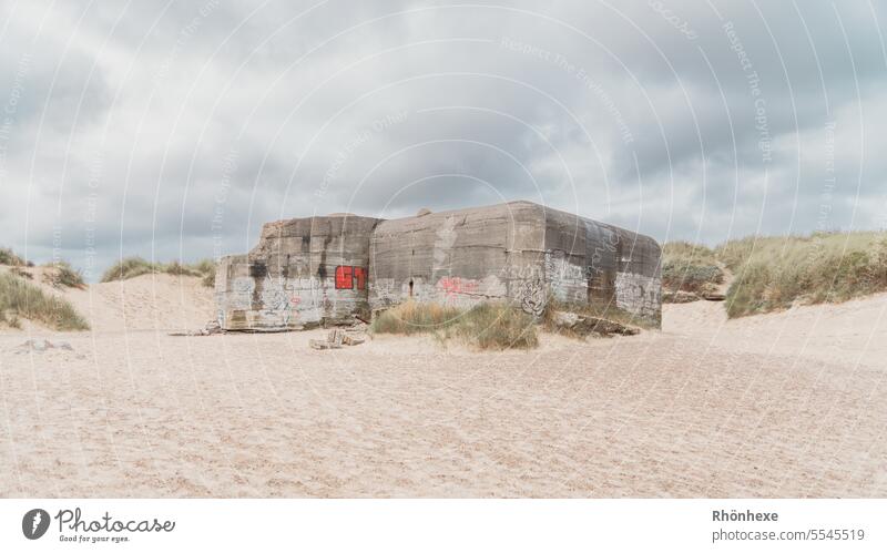 Old bunker on the beach Denmark Beach Sand North Sea Vacation & Travel Nature Sky coast North Sea coast Landscape Exterior shot Tourism Clouds Dugout