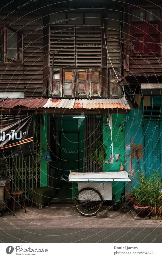 Street food cart resting in a Bangkok side-street Thailand Asia Town City Historic Old Classic traditional street food street food asia Architecture urban