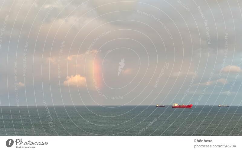 Rainbow from the clouds Clouds Ocean Water Sky Exterior shot Deserted Colour photo Weather Day Horizon Waves Far-off places ship Environment Baltic Sea Freedom