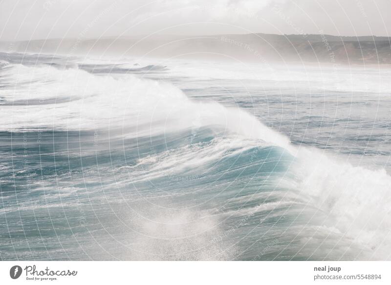 Approaching breakers during a storm in the Algarve Nature Ocean Autumn Gale coast Wind Water Rock steep coast Exterior shot Landscape Cliff Far-off places