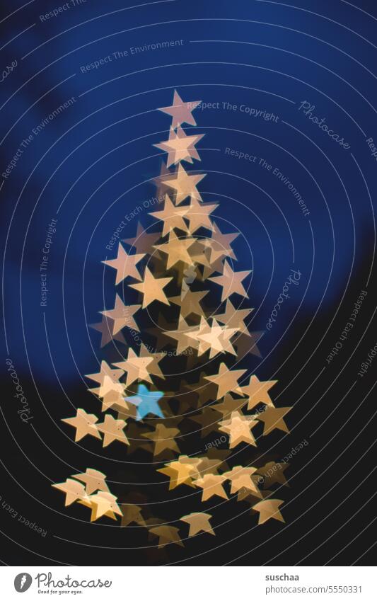 tree from light with stars bokeh Light Christmas tree Christmas & Advent Decoration Christmas decoration Feasts & Celebrations Moody Festive Tradition Winter