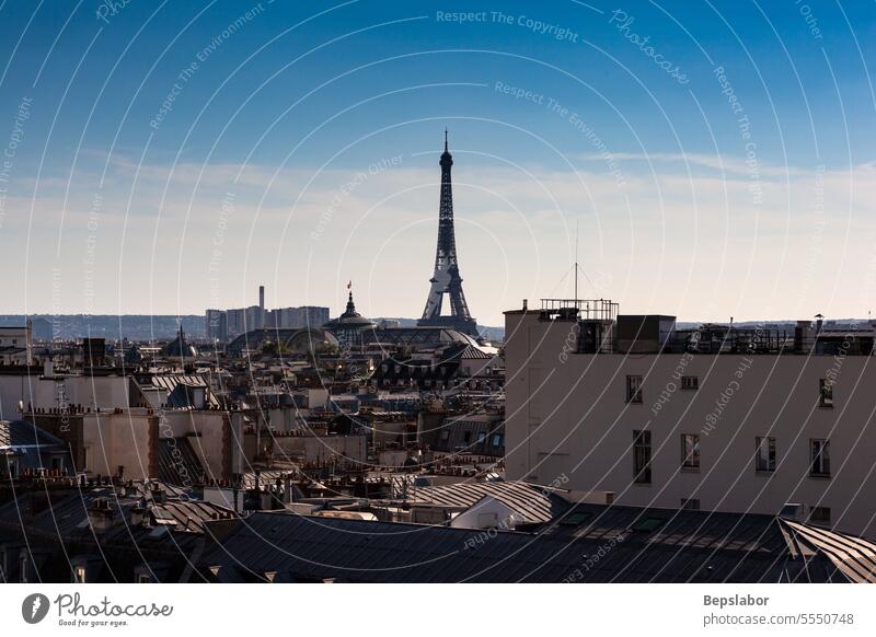 Top view of Paris. Cityscape with Eiffel Tower tower france city cityscape outdoor tourism travel eiffel tower aerial view horizontal panoramic photography