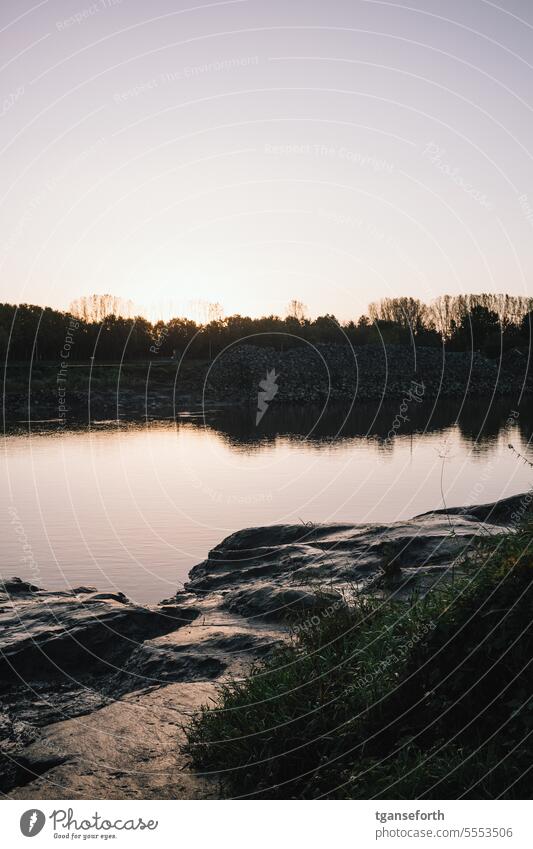 Sunrise over the Ems Twilight Landscape Light Sky Deserted Exterior shot Beautiful weather floodplain Emsland Colour photo Sunlight Water Reflection Back-light