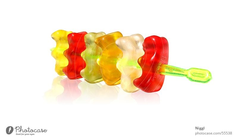 bear skewer Gummy bears Red Green White Yellow Sweet Gelatin Impaled Funny Orange sweets speared niggl