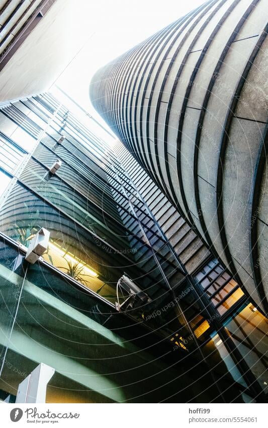 high up - view of a modern architecture towards the sky High-rise Abstract Light Tall Modern Symmetry Window Worm's-eye view Facade architectural photography