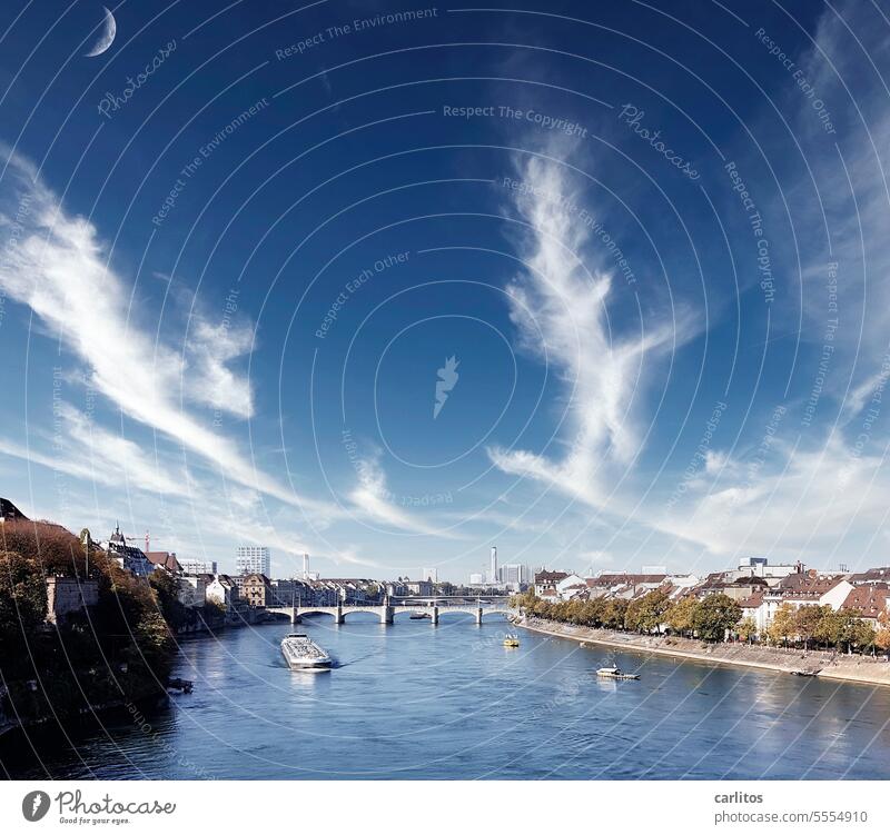 Rhine bridge Basel Bridge River Town Water Sky Clouds Vacation & Travel City trips Wettstein Bridge Middle bridge