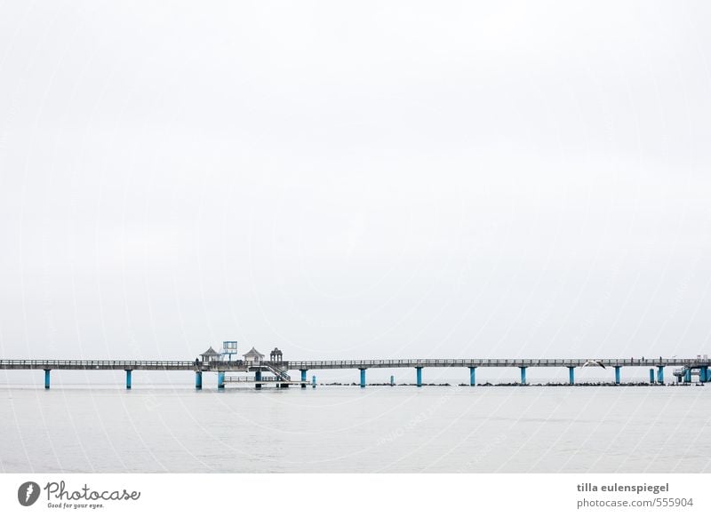 --------- Hut Bridge Manmade structures Tourist Attraction Water Cold Vacation & Travel Ocean Sea bridge Binz Rügen Pole Baltic Sea Wooden bridge Horizon