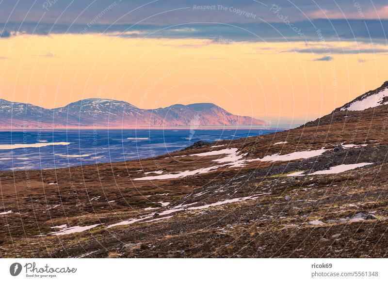 View over lake Lagarfljót to snow covered mountains in east of Iceland Lake Lagarfljot dandy coast Ocean atlantic ocean Northeast Atlantic Atlantic coast Island