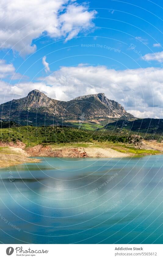 Picturesque view of mountain valley and lake in Zahara de la Sierra in Spain ridge landscape pond river water calm blue clear flora peaceful asturias spain