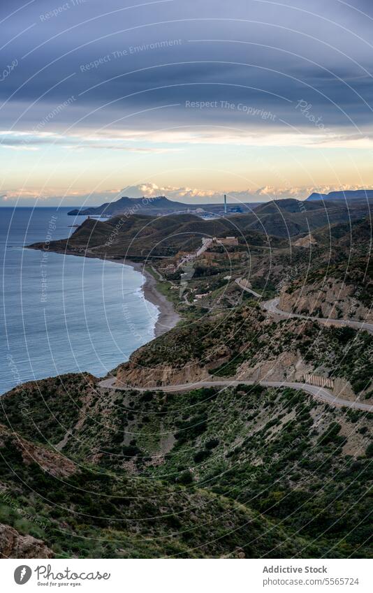 From above views of a curvy road curve viewpoint coast landscape spain travel trip way coastal coastline mediterranean andalusia holiday park almería drive