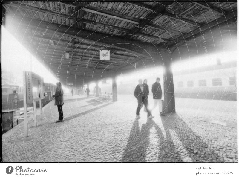 railway station Commuter trains Oranienburg Railroad Platform Public transit Cobblestones Back-light Train station Commuter train station Vacation & Travel