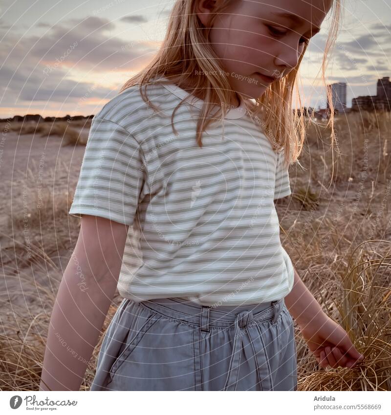 Girl on the dune beach at sunset Child Beach dunes Baltic Sea Outskirts Sunset Light Evening Vacation & Travel Sky Sand