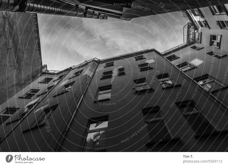 View upwards in a Berlin rear building Autumn Prenzlauer Berg Backyard Deserted Town Day Downtown Capital city Old town House (Residential Structure)