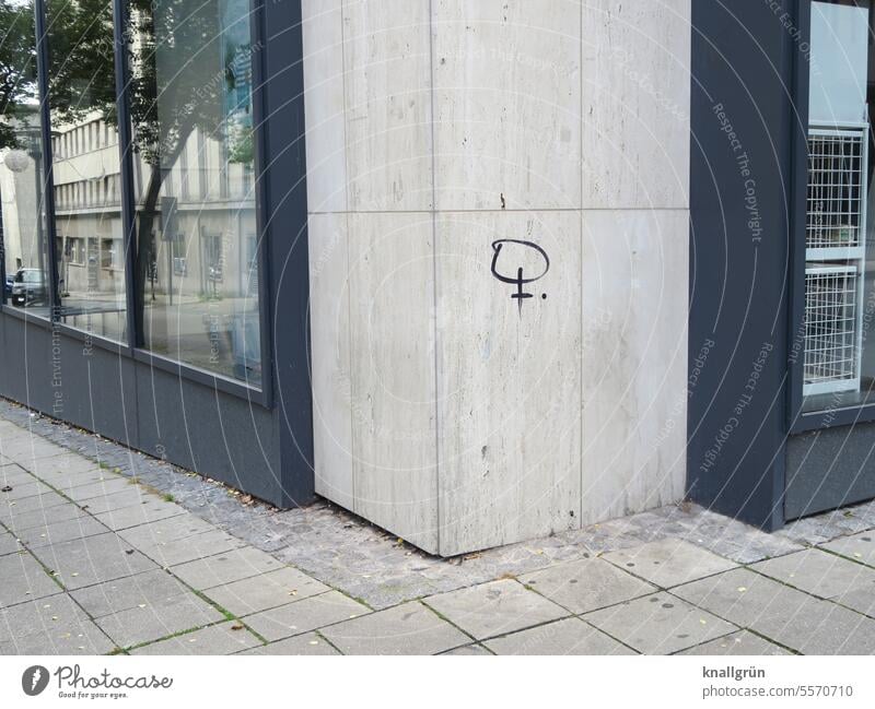 Female venus symbol feminine women Sign Pictogram stylized gender-symbol Signs and labeling Symbols and metaphors Clue Deserted Colour photo house corner Street