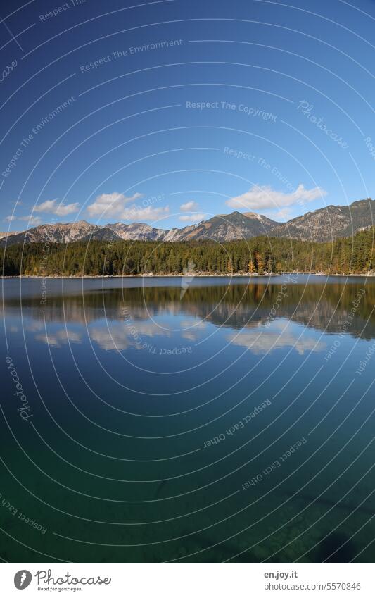 Eibsee Eib Lake Germany Bavaria mountains Mountain Forest Lakeside Clouds reflection Reflection Vacation & Travel Sky Landscape Nature Idyll Trip Relaxation