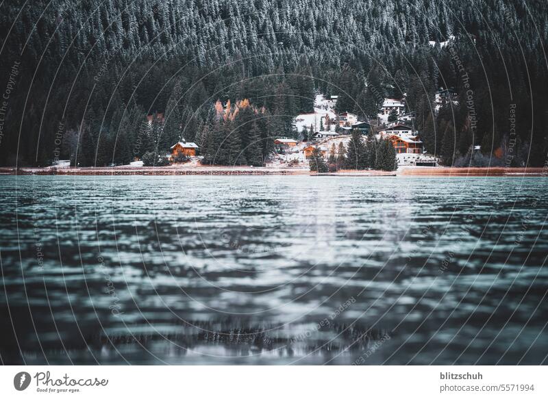 Frozen mountain lake on a November morning Ice chill mountains Switzerland lenzerheide Vaz/Obervaz Grisons Mountain Alps Vacation & Travel Tourism Snow Suisse