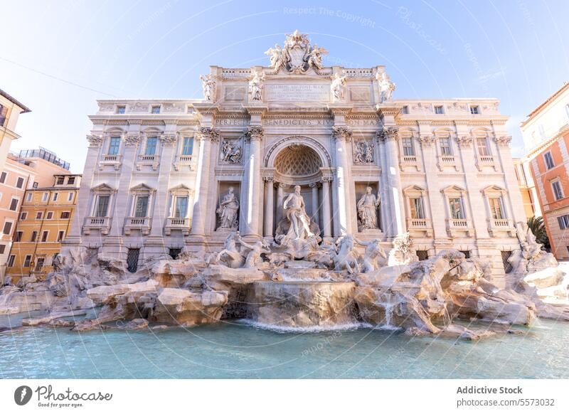 Trevi Fountain in Rome Italy fountain Baroque architecture landmark sculpture statue sky marble water travel tourism destination historic art culture monument