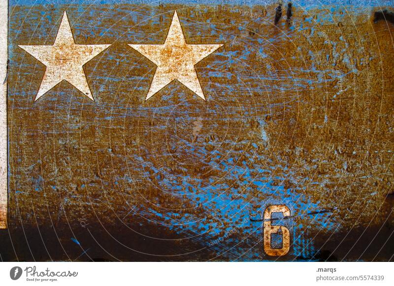 ★★ 6 Metal Rust Background picture Old Change Digits and numbers Blue Star (Symbol) Close-up Structures and shapes Transience