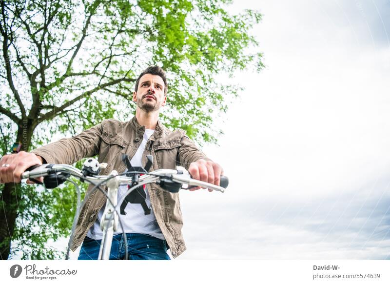 Man with a bicycle in nature Bicycle Cycling tour Nature out Sky Summer Spring Movement Leisure and hobbies Trip Lanes & trails cyclists