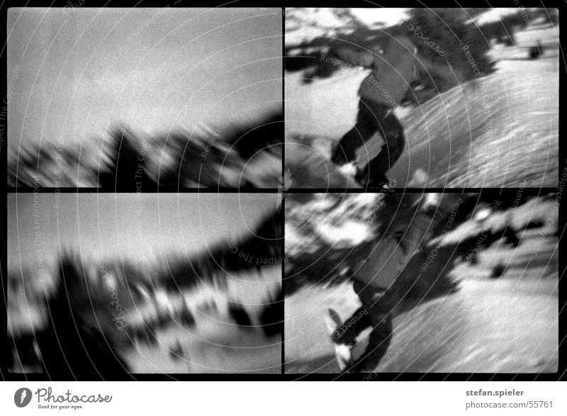 Jump 2 Black White Winter Snowboard Ski run Kick Speed Far-off places Gray Trick Black & white photo Lomography Movement Ski jump Tall Sky Motion blur Freestyle