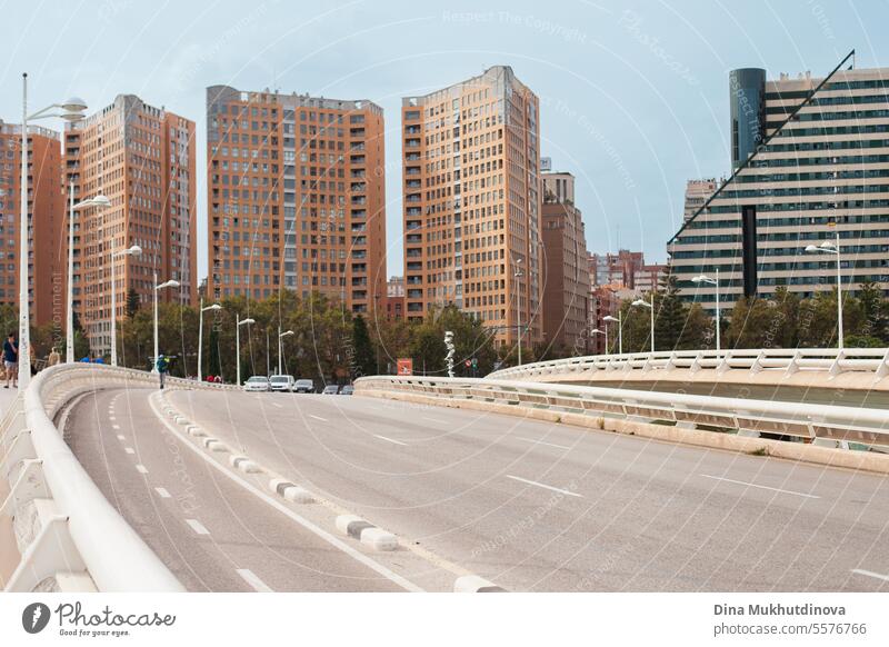 empty road in modern city. Urban landscape. Valencia, Spain. Valencian Community urban Highway Bridge background beautiful valencia Spanish apartment red