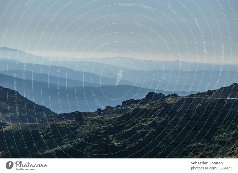 View from mountains of Serra da Estrela from Miradouro da Rocha, Portugal landscape travel portugal serra da estrela peak famous outdoor valley tourism rock