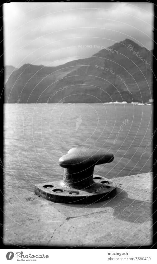 Port bollards in Madeira Old Loneliness Black & white photo Sadness Transience Analog analogue photography black-and-white Black and white photography