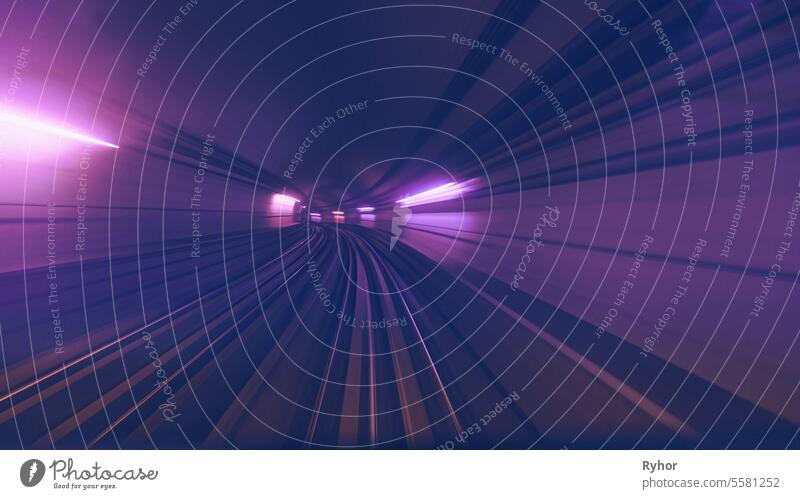 Lapse, Metro FPV POV At Fast Speed Drive Motion. very peri purple magenta terminal copy space outdoor underground urban fast railway movement scene view train