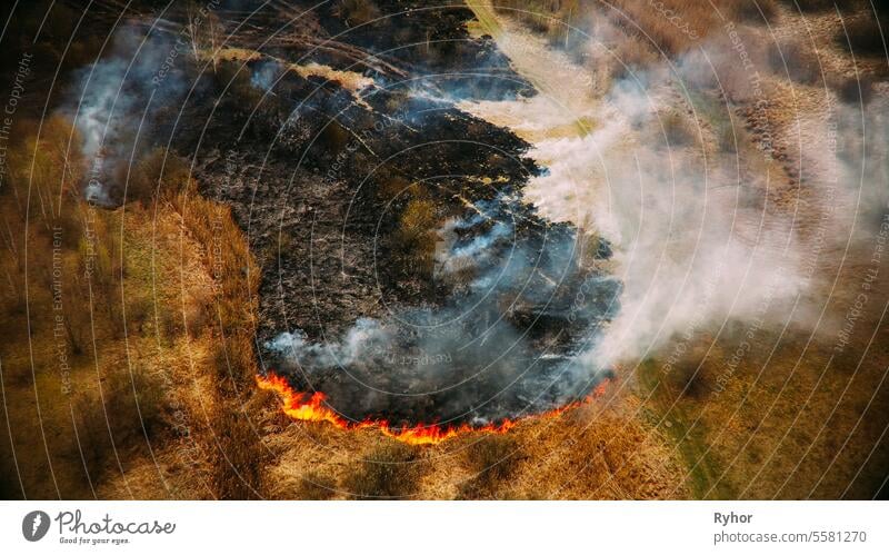 Static Shot Elevated Aerial Drought Bush Fire And Smoke. Wild Op environment park heat dry flame fire service dangerous destruction aerial problem wild fire