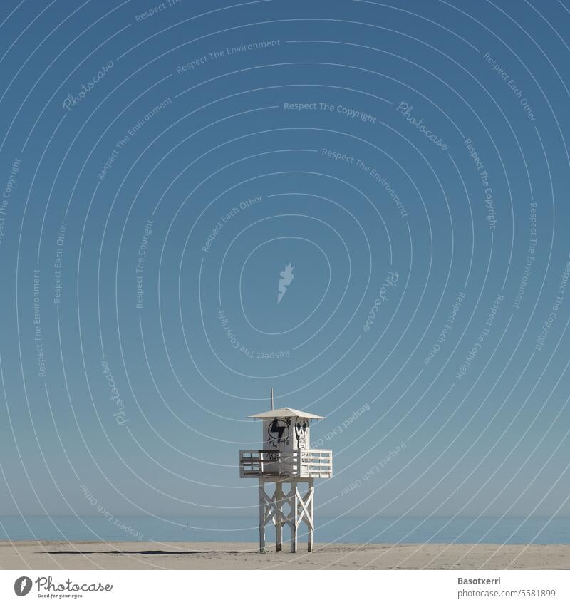 Lookout tower of lifeguards on an empty beach in Spain Lifeguard Sea rescue Tower Vacation & Travel Ocean coast Summer Water Exterior shot Tourism