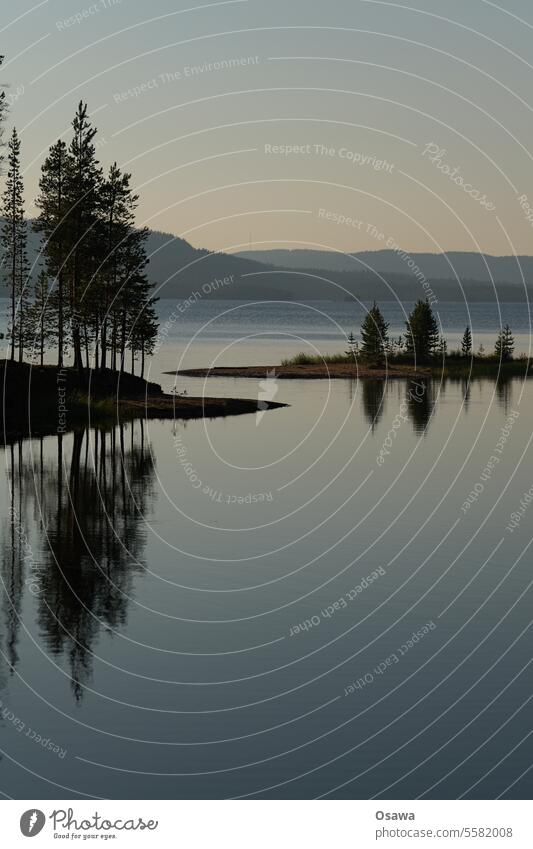 Finnish Lake Landscape bank trees reflection Surface of water Water Body of water Island Hill Horizon Reflection Idyll Nature Lakeside Peaceful tranquillity