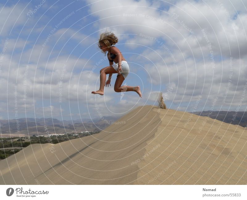 sandstorm Clouds Girl Jump Vacation & Travel Sand Beach dune Sky fun