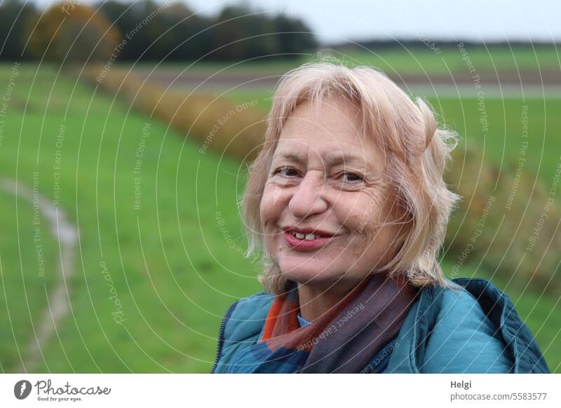 Autumn time | cheerful ... because it's not raining right now Woman portrait feminine Feminine Head Face Human being Adults Looking Hair and hairstyles