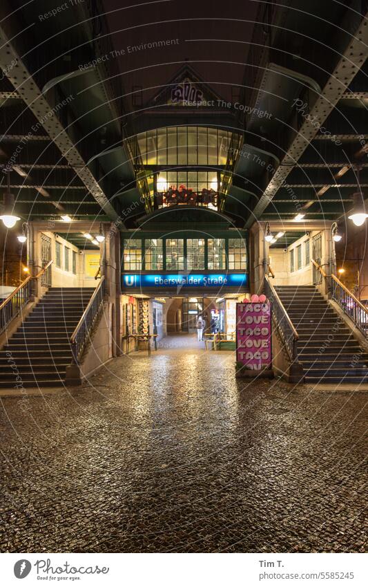 U Station Eberswalder Straße Train station Prenzlauer Berg Night Autumn Berlin Capital city Town Downtown Old town Exterior shot Schönhauser Allee Deserted