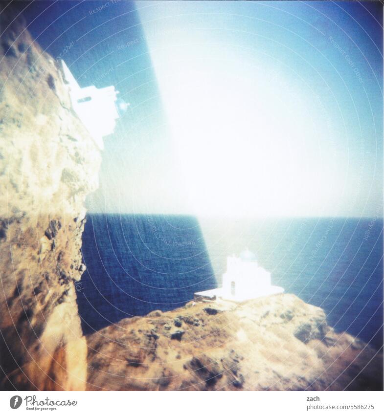 double-sighted Holga Greece Lomography Analog Scan Slide Double exposure Cross processing cross the Aegean Mediterranean sea Island Sifnos Chapel Ocean Church