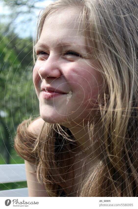 smiling girl hair Girl Spring Smiling portrait Happy pretty Exterior shot Human being Youth (Young adults) Summer Nature naturally Happiness romantic Infancy