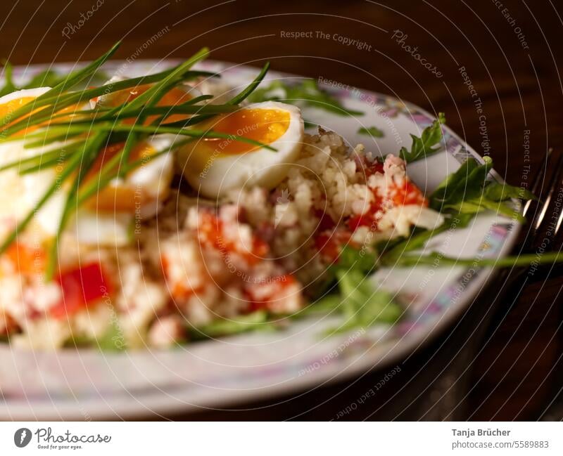 Vegetarian dish with cauliflower rice and eggs Eating Nutrition vegetarian Vegetarian diet Healthy Eating Food Vegetable salubriously Fresh Delicious Lunch