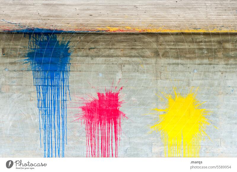 Basic colors basic-coloured Red Yellow Blue Wall (barrier) Trashy splash paint bag Dye Wall (building) Patch of colour primary colours