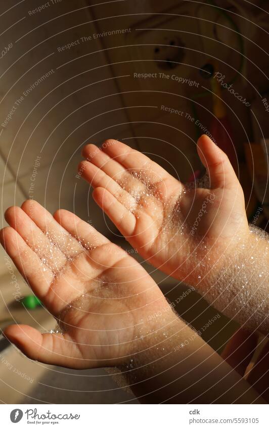 Hand washing | Show me your hands... | Toddler hands full of soap lather are admired and washed. children's hands Children`s hand Washing hands Infancy Fingers