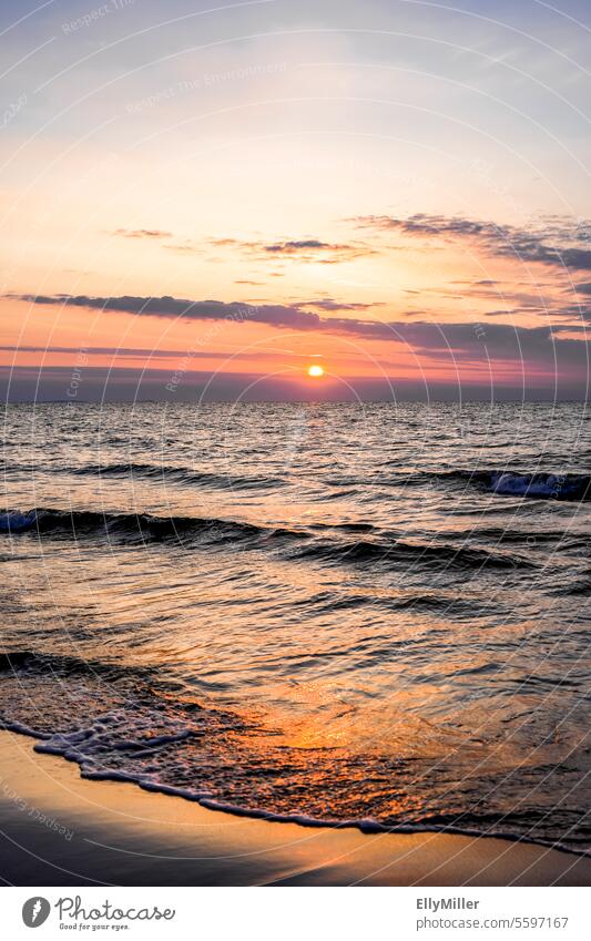 Sunset on the Polish Baltic coast Baltic Sea Poland Ocean Beach Sky Nature Water Landscape Horizon Evening Vacation & Travel Relaxation Summer Summer vacation