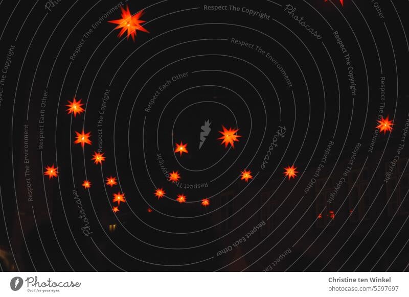 Glowing red stars hover over the Christmas market Star (Symbol) Lighting lordnhut stars Christmas & Advent light Christmas mood Atmosphere atmospheric