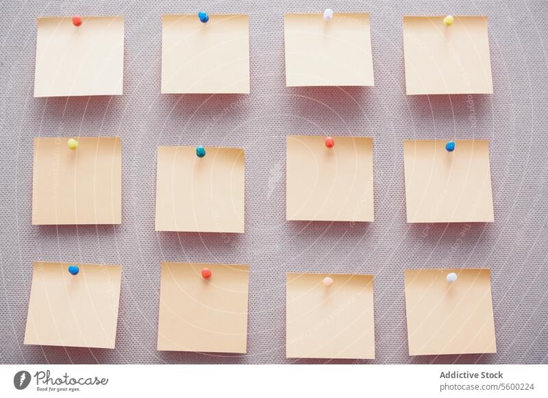 Sticky notes on a bulletin board pushpin map pin Thumbtack Adhesive Note reminder cork Bulletin Board label hanging sign sticky sticky-note sticker nobody