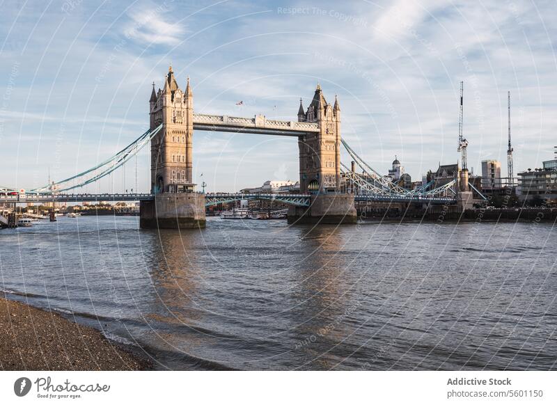 Sunny day at the iconic Tower Bridge in London london tower bridge river thames blue sky sunny landmark architecture water england uk cityscape travel tourism