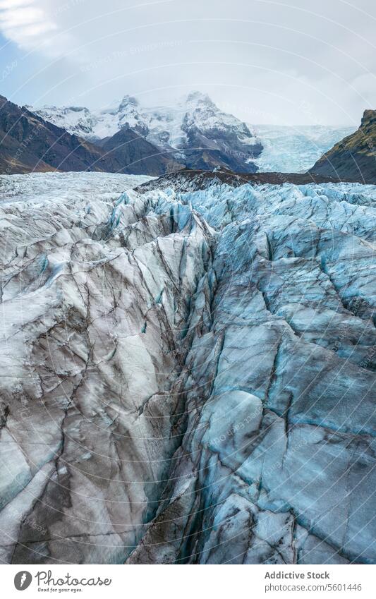 Majestic glacier landscape in VatnajÃ¶kull Park, Iceland vatnajÃ¶kull iceland crevasse mountain rugged terrain park nature outdoor travel adventure cold blue