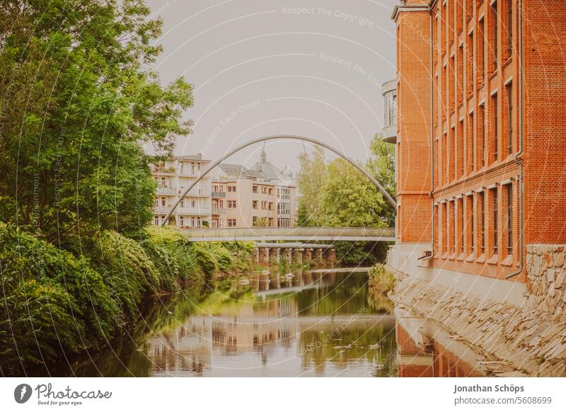 Chemnitz bridge European Capital of Culture Capital of Culture Chemnitz Capital of Culture 2025 Mirror image River Chemnitz reflection bank River bank Chimney