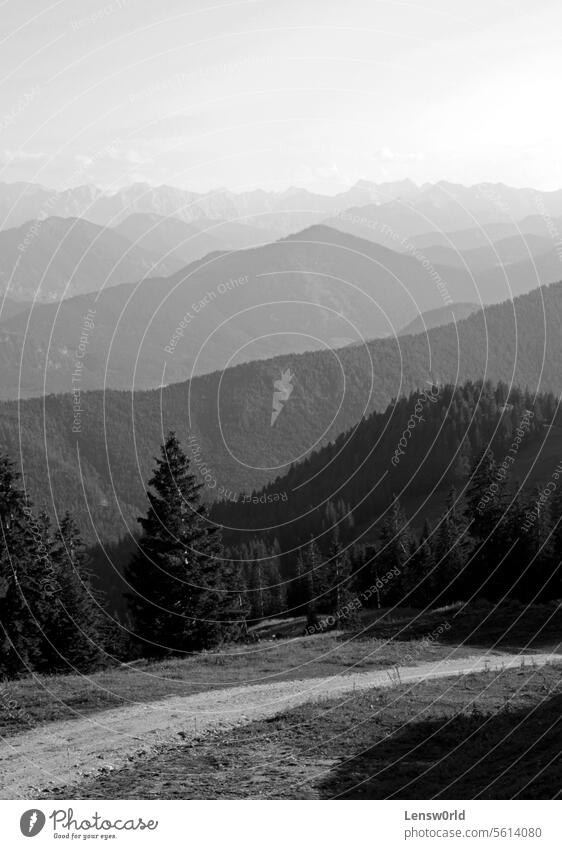 Beautiful mountain range in the European Alps stretching to the horizon alpine alps austria background bavaria beautiful blue clouds concept copy space